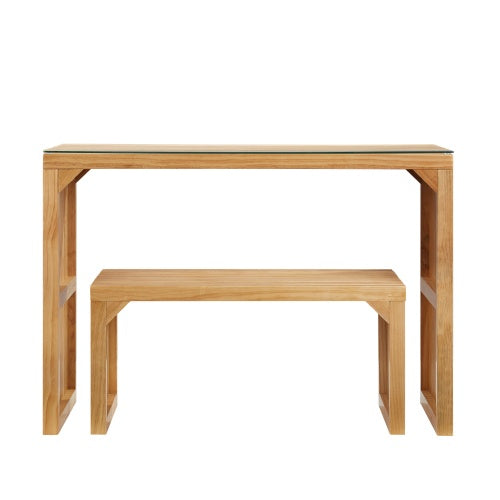 Dining Bench And Table, Pine Indoor Wood Bench For Entryway,Living Room,Kitchen And Bedroom Table And Bench Set  Nature, Long Bench  Table Tempered Glass Included