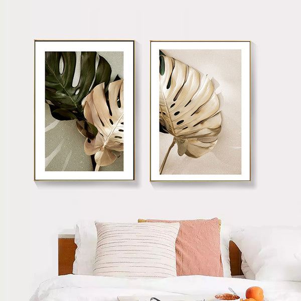 Green And Gold Leaves Nature Poster And Living Room Decor Printed Wall