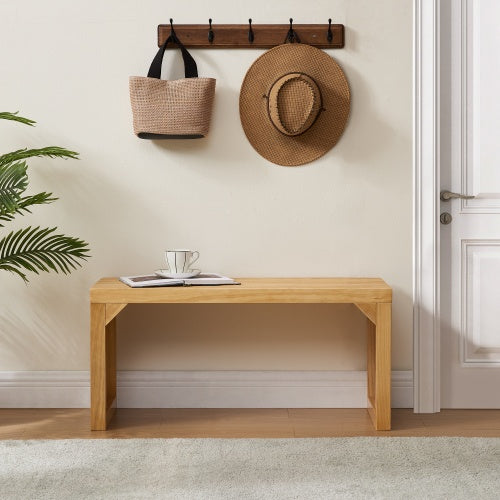 Dining Bench And Table, Pine Indoor Wood Bench For Entryway,Living Room,Kitchen And Bedroom Table And Bench Set  Nature, Long Bench  Table Tempered Glass Included