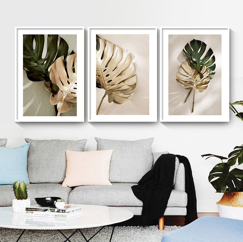 Green And Gold Leaves Nature Poster And Living Room Decor Printed Wall