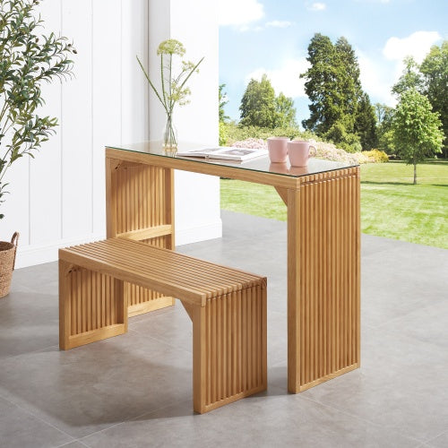 Dining Bench And Table, Pine Indoor Wood Bench For Entryway,Living Room,Kitchen And Bedroom Table And Bench Set  Nature, Long Bench  Table Tempered Glass Included